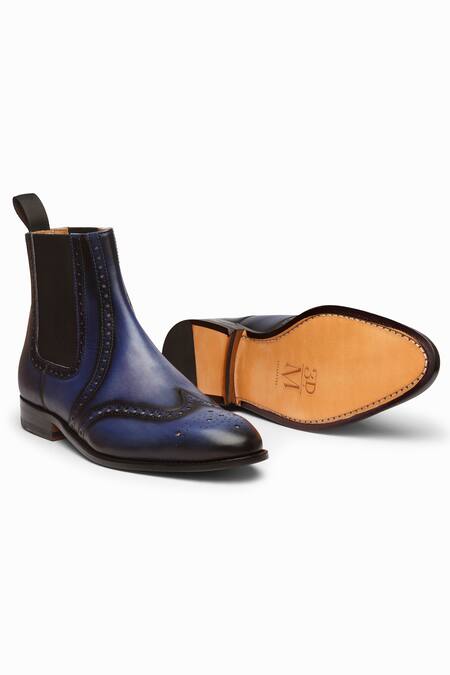 Shop 3dm Lifestyle Blue Leather Wingtip Chelsea Brogue Boots Online at Aza Fashions Shop_3dm Lifestyle_Blue Leather Wingtip Chelsea Brogue Boots _Online_at_Aza_Fashions