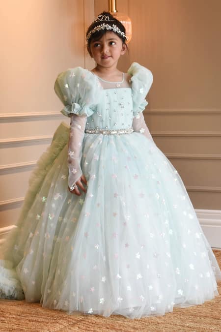 Dazzing Blue Stylish Formal Tulle Prom Dress for Girls