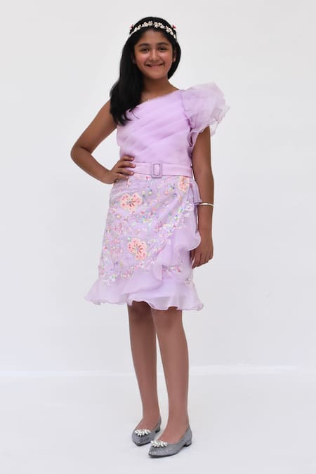 Fayon Kids One Shoulder Embroidered Dress 