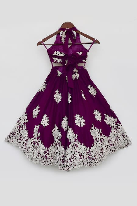 Shop_Fayon Kids_Purple Cotton Embroidery Floral Gown _Online_at_Aza_Fashions
