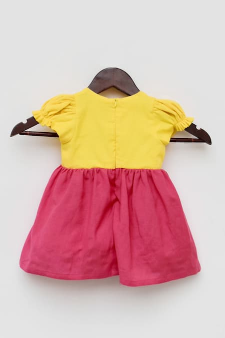 Fayon Kids_Yellow Linen Cartoon Print Dress _Online_at_Aza_Fashions