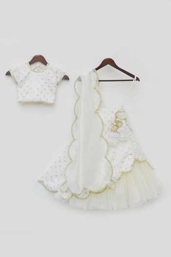 FAYON KIDS White Organza Sequins Ruffle Layered Lehenga Set Online at Aza Fashions FAYON KIDS_White Organza Sequins Ruffle Layered Lehenga Set _Online_at_Aza_Fashions