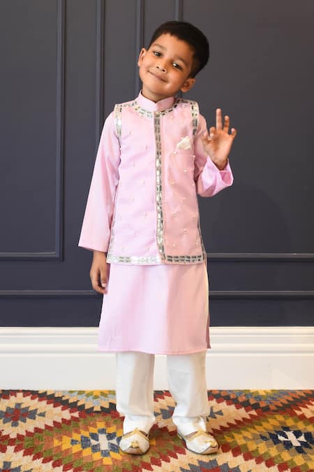 FAYON KIDS Bead Embroidered Bundi Kurta Set 
