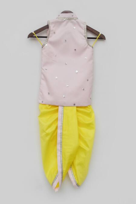 Shop_Fayon Kids_Yellow Silk Embroidery Kurta And Dhoti Pant Set _Online_at_Aza_Fashions