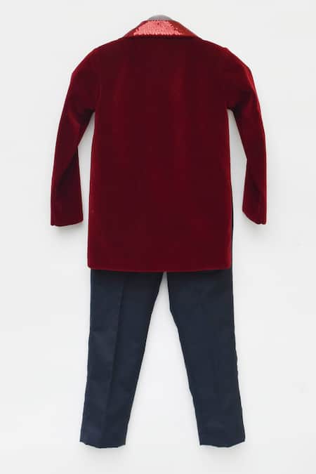 Fayon Kids Embroidered Velvet Coat & Pant Set 