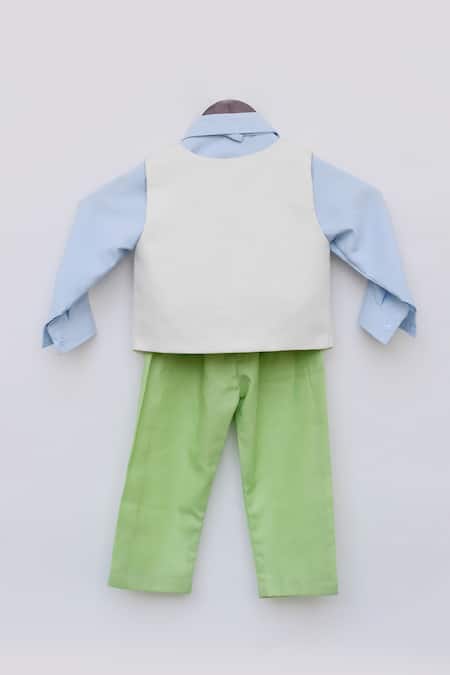 Shop_Fayon Kids_Blue , Satin Embroidery Waist Coat And Pant Set _Online_at_Aza_Fashions