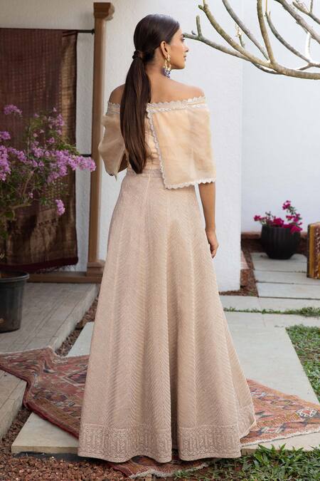 Jade By Monica & Karishma Fawn Off Shoulder Gown 