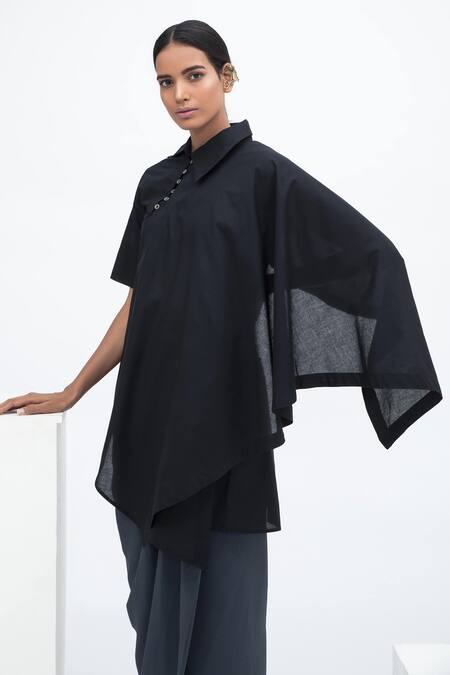 Buy_Aakaar_Black Cotton Noire Asymmetric Tunic For Kids_Online_at_Aza_Fashions
