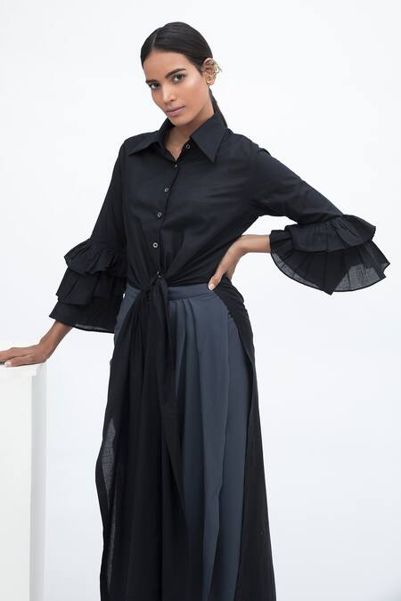 Shop_Aakaar_Black Cotton Knot Front Tunic For Kids_Online_at_Aza_Fashions