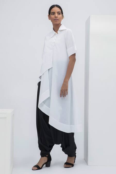 Buy_Aakaar_White Cotton Overlap Draped Tunic For Kids_Online_at_Aza_Fashions