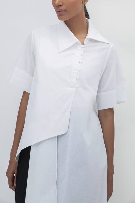 Shop_Aakaar_White Cotton Overlap Draped Tunic For Kids_Online_at_Aza_Fashions