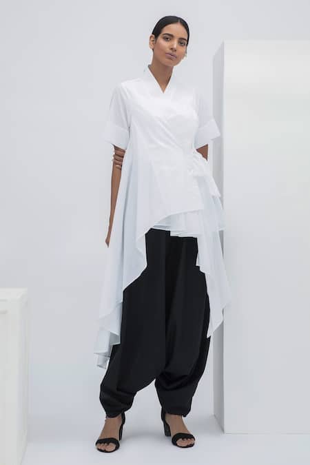 Aakaar White Cotton Wrap Style Tunic For Kids Online at Aza Fashions Aakaar_White Cotton Wrap Style Tunic For Kids_Online_at_Aza_Fashions