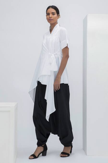 Shop Aakaar White Cotton Wrap Style Tunic For Kids Online at Aza Fashions Shop_Aakaar_White Cotton Wrap Style Tunic For Kids_Online_at_Aza_Fashions