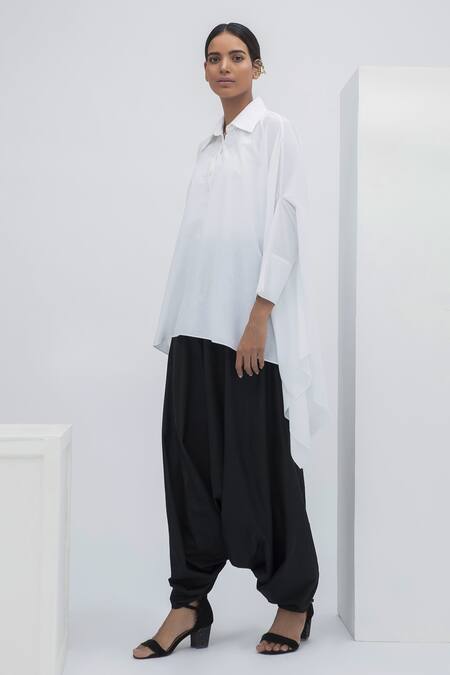 Aakaar_White Cotton Kaftan Style Tunic For Kids_Online_at_Aza_Fashions