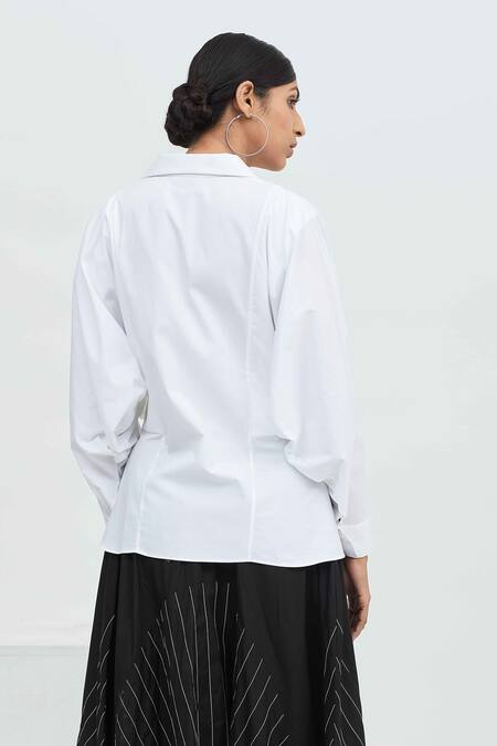 Shop Aakaar White Cotton Collared Neck Button Front Shirt at Aza Fashions Shop_Aakaar_White Cotton Collared Neck Button Front Shirt_at_Aza_Fashions