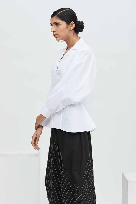 Buy Aakaar White Cotton Collared Neck Button Front Shirt Online at Aza Fashions Buy_Aakaar_White Cotton Collared Neck Button Front Shirt_Online_at_Aza_Fashions