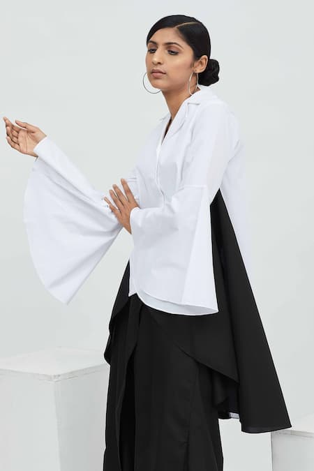 Buy_Aakaar_White Cotton Asymmetric Tunic_Online_at_Aza_Fashions