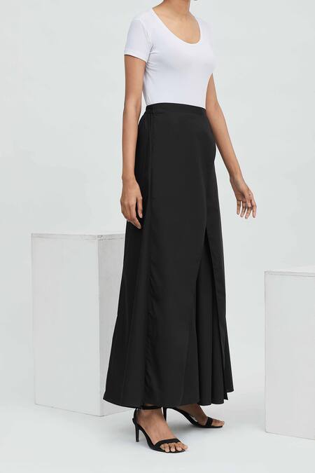 Aakaar_Black Cotton Overlap Style Palazzo For Kids_Online_at_Aza_Fashions