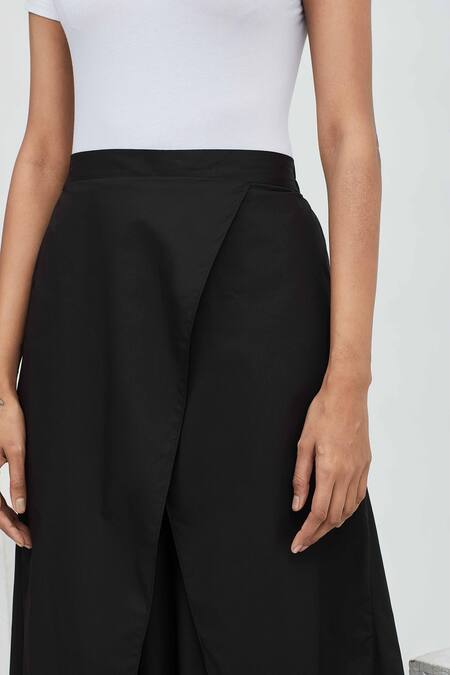 Aakaar_Black Cotton Overlap Style Palazzo For Kids_at_Aza_Fashions