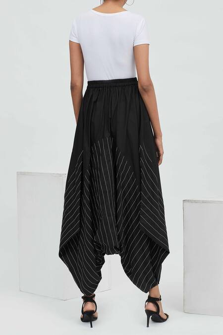Shop_Aakaar_Black Cotton Embroidery Thread Work Textured Zouave Pant_at_Aza_Fashions