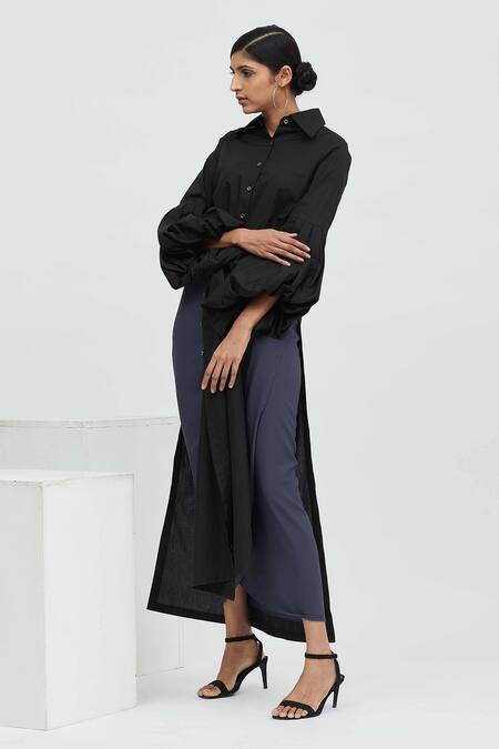 Buy_Aakaar_Black Cotton Knot Front Tunic For Kids_Online_at_Aza_Fashions