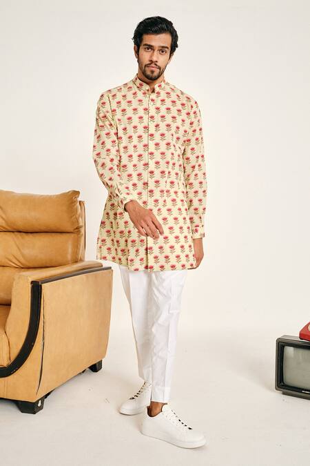 Project Bandi Yellow Cotton Floral Bagh Printed Kurta Set