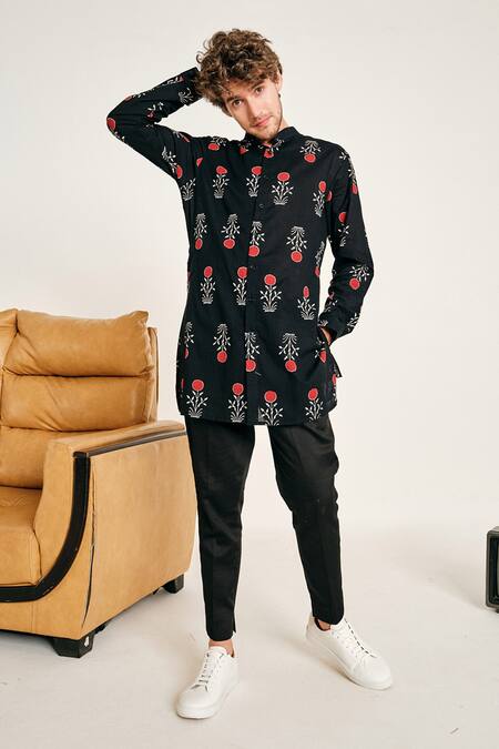 Project Bandi Black Cotton Printed Floral Noor Kurta Set
