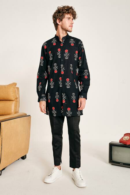Project Bandi_Black Cotton Printed Floral Noor Kurta Set  _Online_at_Aza_Fashions