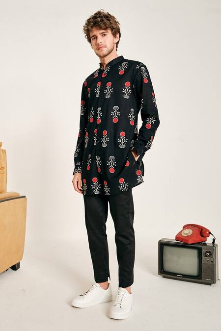 Buy_Project Bandi_Black Cotton Printed Floral Noor Kurta Set  _Online_at_Aza_Fashions
