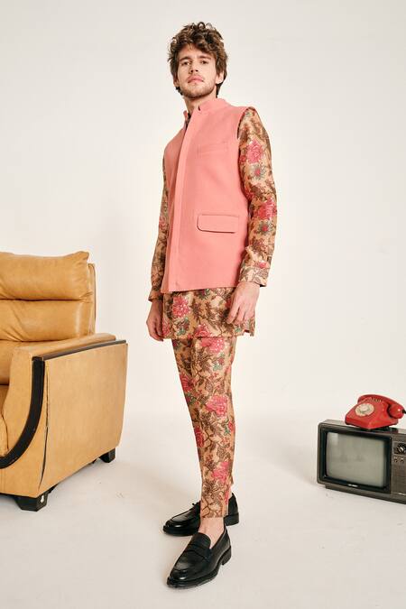 Shop Project Bandi Pink Cotton Linen Jaipur Bundi at Aza Fashions Shop_Project Bandi_Pink Cotton Linen Jaipur Bundi _at_Aza_Fashions