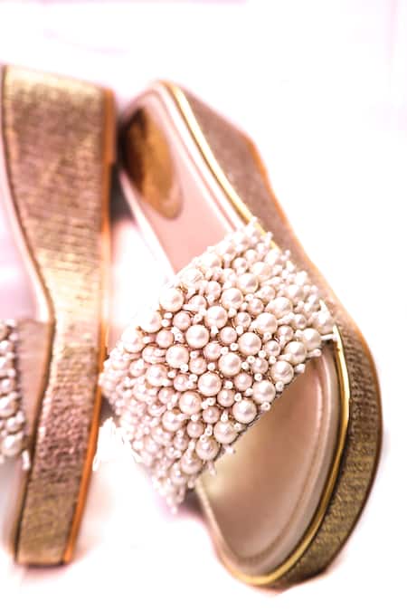 Foot Fuel_White Pearls Work Platform Wedges _Online_at_Aza_Fashions