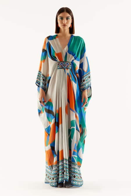 Rajdeep Ranawat Imama Silk Geometric Print Kaftan 