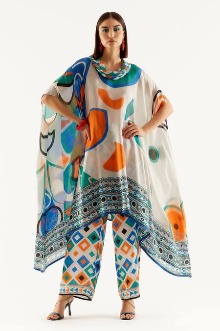 Buy_Rajdeep Ranawat_Multi Color Satin Geometric Print Permaz Pant _Online_at_Aza_Fashions