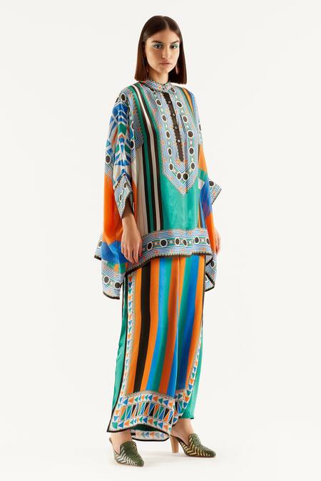 Rajdeep Ranawat_Multi Color Satin Geometric Print Gloria Layered Pant_Online_at_Aza_Fashions