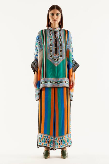 Buy_Rajdeep Ranawat_Multi Color Satin Geometric Print Gloria Layered Pant_Online_at_Aza_Fashions