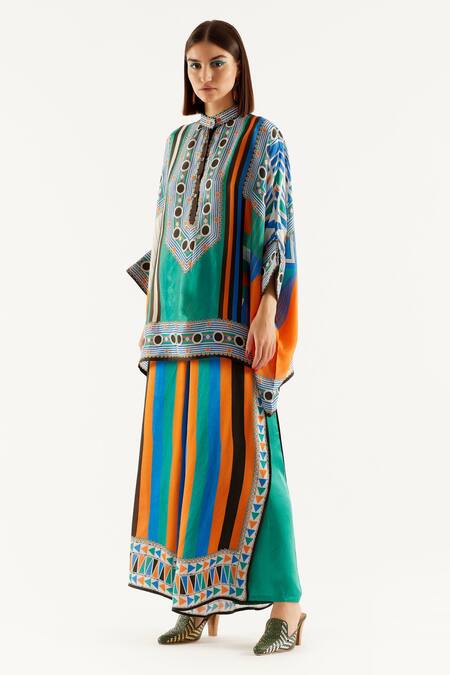 Shop_Rajdeep Ranawat_Multi Color Satin Geometric Print Gloria Layered Pant_Online_at_Aza_Fashions