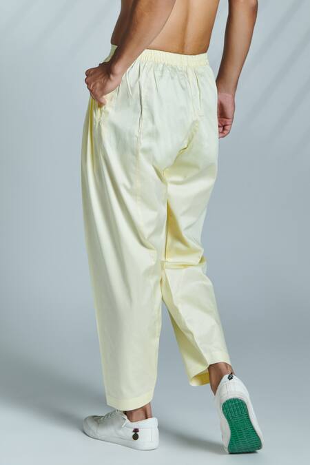 Buy_S&N by Shantnu Nikhil_Yellow Cotton Pleated Draped Pant _Online_at_Aza_Fashions