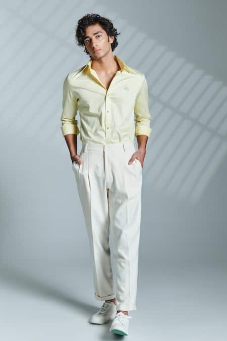 S&N by Shantnu Nikhil Yellow Cotton Plain Slim Fit Shirt