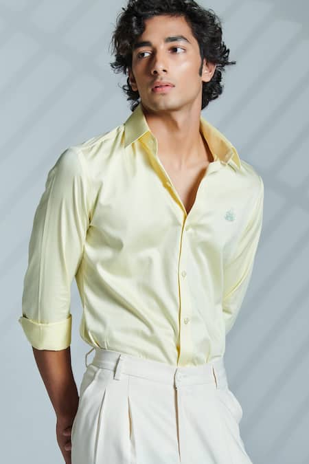 S&N By Shantnu Nikhil_Yellow Cotton Slim Fit Shirt_Online_at_Aza_Fashions