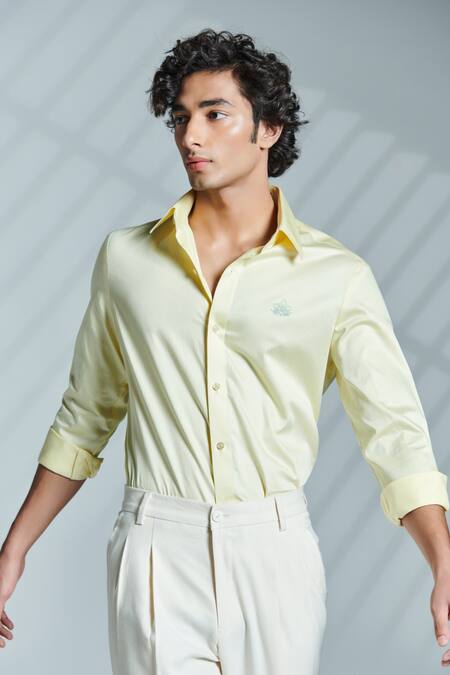 Buy_S&N By Shantnu Nikhil_Yellow Cotton Slim Fit Shirt_Online_at_Aza_Fashions
