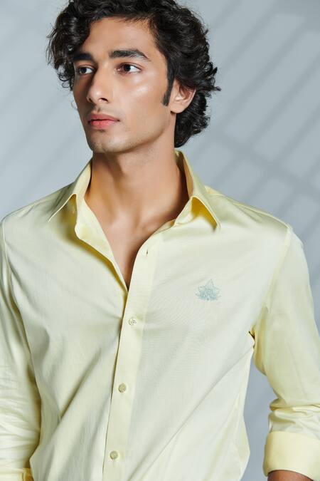 S&N By Shantnu Nikhil_Yellow Cotton Slim Fit Shirt_at_Aza_Fashions