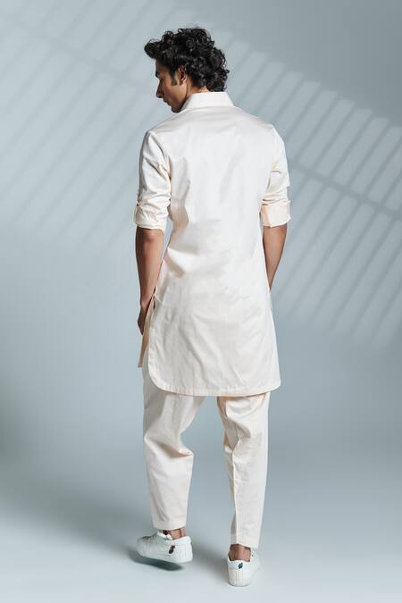 Shop_S&N By Shantnu Nikhil_Pink Cotton Crest Embroidered Kurta_at_Aza_Fashions