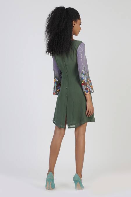 Shop Geisha Designs Purple Viscose Cacti Garden Sequin Shift Dress at Aza Fashions Shop_Geisha Designs_Purple Viscose Cacti Garden Sequin Shift Dress_at_Aza_Fashions