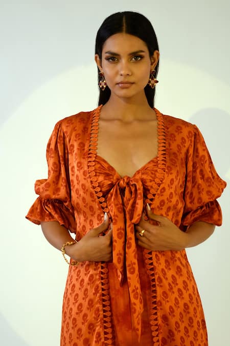Buy Kalakaari By Sagarika Orange Cotton, Crepe, Modal Silk Tie And Dye Shrug Open, Pant Set With Printed Online at Aza Fashions Buy_Kalakaari By Sagarika_Orange Cotton, Crepe, Modal Silk Tie And Dye Shrug Open, Pant Set With Printed_Online_at_Aza_Fashions
