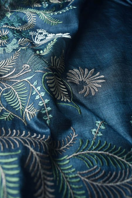 Buy_Turaja_Blue Pure Tussar Resham And Applique Work Embroidered Saree With Running Blouse_Online_at_Aza_Fashions