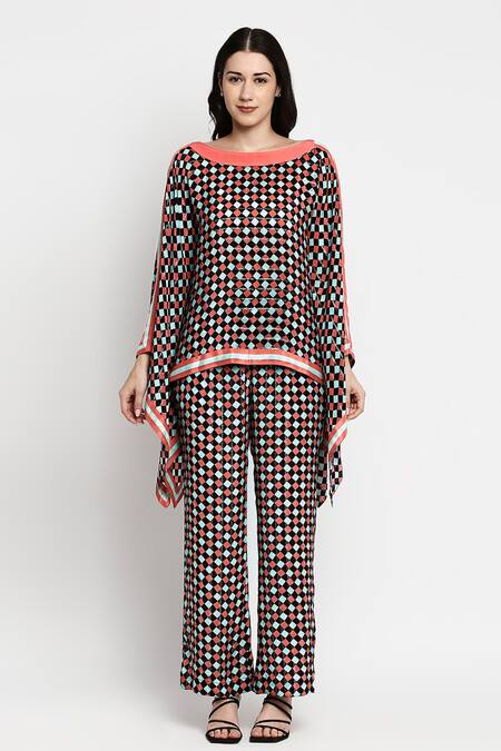 Buy_Gaya_Multi Color Viscose Crepe Lurex Geometric Motifs Round Avery Printed Kaftan Top_Online_at_Aza_Fashions