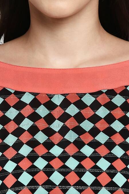 Gaya_Multi Color Viscose Crepe Lurex Geometric Motifs Round Avery Printed Kaftan Top_at_Aza_Fashions