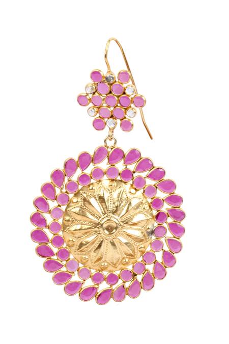 Buy_Sangeeta Boochra_Gold Plated Crystals Handcrafted Floral Carved Earrings _Online_at_Aza_Fashions