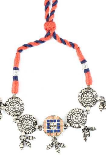 Sangeeta Boochra_Silver Plated Handcrafted Floral Carved Choker _Online_at_Aza_Fashions