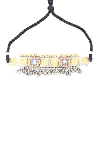 Sangeeta Boochra_Silver Plated Handcrafted Peacock Carved Choker _Online_at_Aza_Fashions